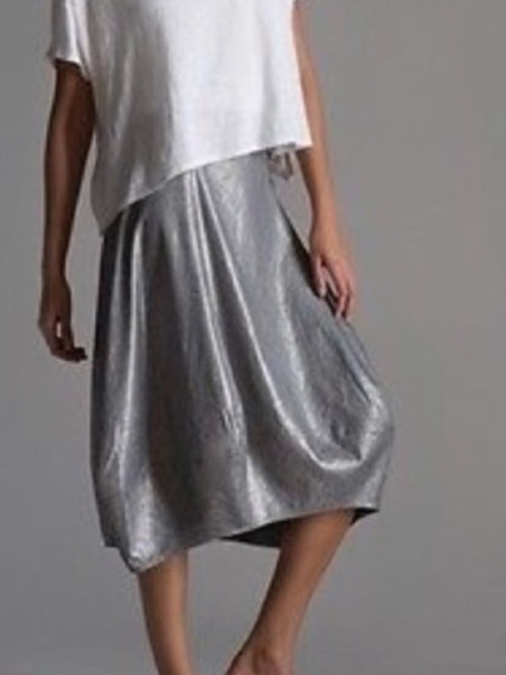 NWOT Eileen Fisher Lantern Skirt Sz S Silver Metallic Linen Modern Minimalist